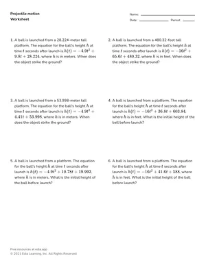 Interpret projectile-motion functions worksheet preview