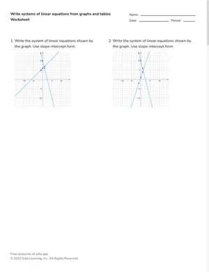Write systems of linear equations from graphs and tables worksheet preview