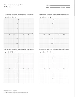Graph absolute value equations on coordinate plane worksheet preview