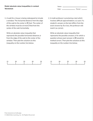 Model absolute value inequalities in context worksheet preview