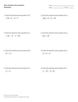 Solve absolute value equations worksheet preview
