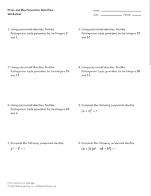 Prove and use polynomial identities worksheet preview