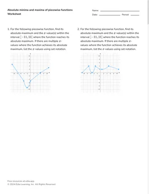 Absolute minima and maxima of piecewise functions worksheet preview