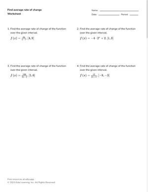 Find average rate of change worksheet preview