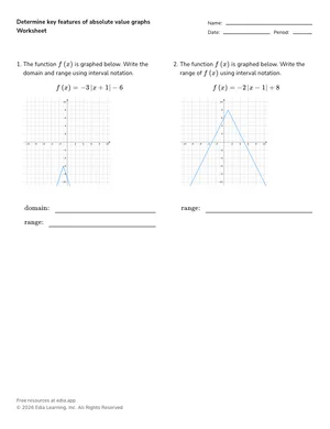 Determine key features of absolute value graphs worksheet preview