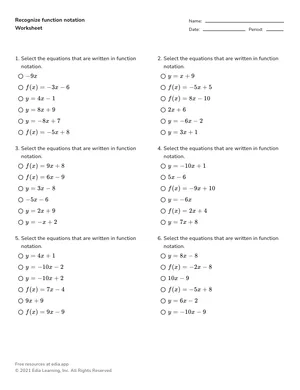 Recognize function notation worksheet preview