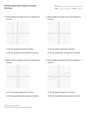 Identify whether linear relation is a function worksheet preview