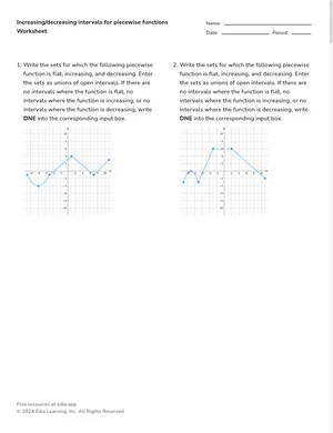 Increasing/decreasing intervals for piecewise functions worksheet preview