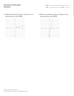 Intercepts of certain graphs worksheet preview