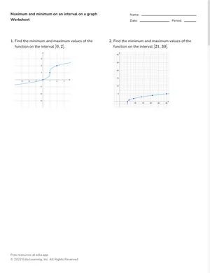 Maximum and minimum on an interval on a graph worksheet preview