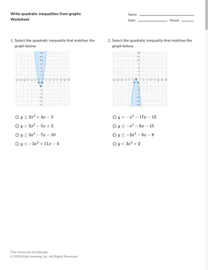 Write quadratic inequalities from graphs worksheet preview