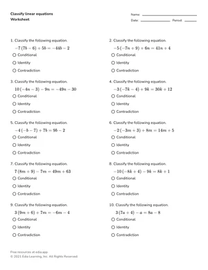 Classify linear equations worksheet preview