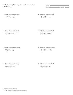 Solve two-step linear equations with one variable worksheet preview