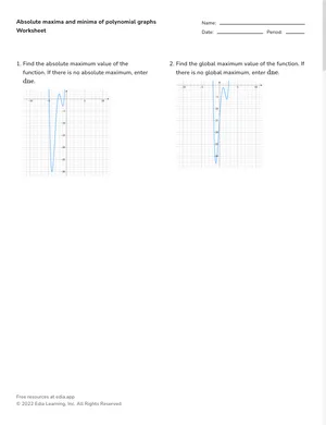 Absolute maxima and minima of polynomial graphs worksheet preview