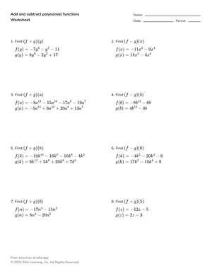Add and subtract polynomial functions worksheet preview