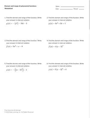 Domain and range of polynomial functions worksheet preview