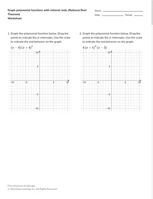 Graph polynomial functions with rational roots (Rational Root Theorem) worksheet preview
