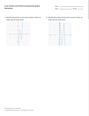 Local maxima and minima of polynomial graphs worksheet preview
