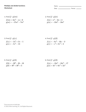 Multiply and divide functions worksheet preview