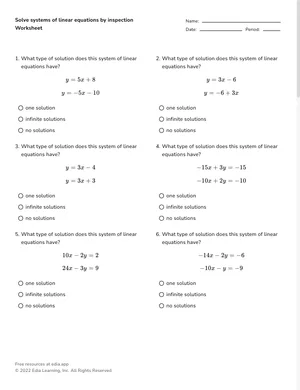 Solve systems of linear equations by inspection worksheet preview