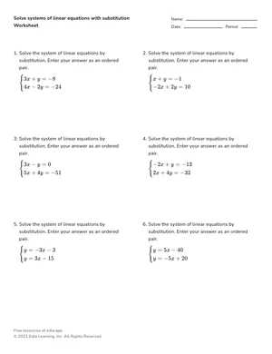 Solve systems of linear equations with substitution worksheet preview