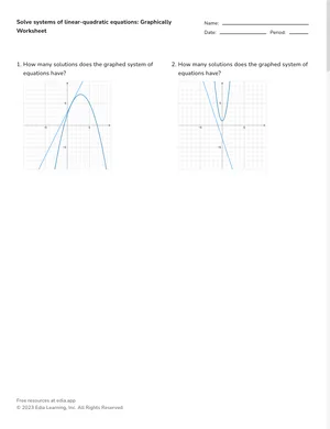 Solve systems of linear-quadratic equations graphically worksheet preview
