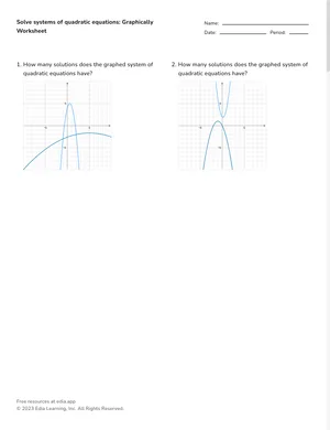 Solve systems of quadratic equations graphically worksheet preview