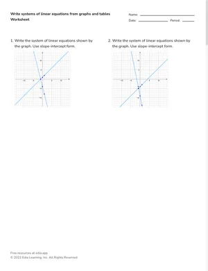 Write systems of linear equations from graphs and tables worksheet preview