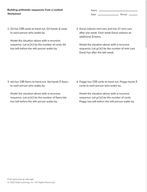 Building arithmetic sequences from a context worksheet preview