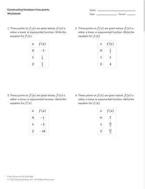 Constructing functions from points worksheet preview