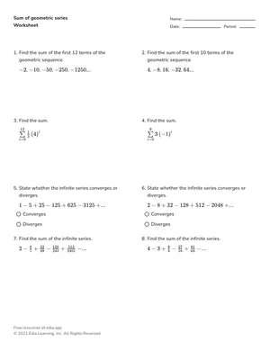 Sum of geometric series worksheet preview