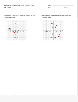 Find distance between points on the complex plane worksheet preview