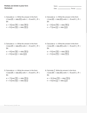 Multiply and divide in polar form worksheet preview