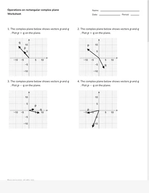 Perform operations on the rectangular complex plane worksheet preview