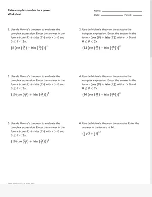 Raise complex number to a power worksheet preview