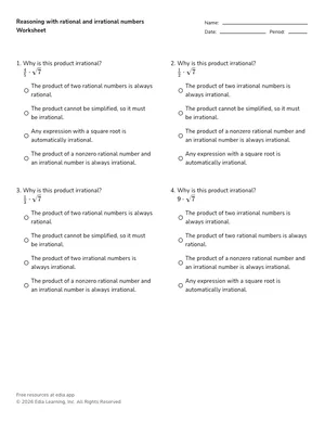 Reasoning with rational and irrational numbers worksheet preview