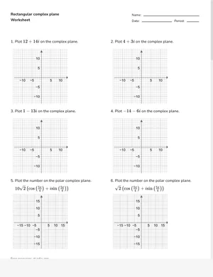 Graph values on the rectangular complex plane worksheet preview