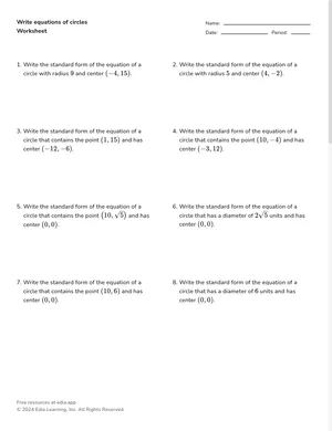 Write equations of circles worksheet preview