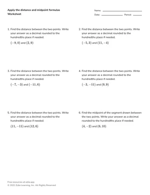 Apply the distance and midpoint formulas worksheet preview