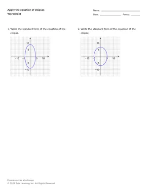 Apply the equation of ellipses worksheet preview
