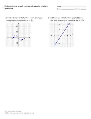 Find domain and range from graphs (inequality notation) worksheet preview