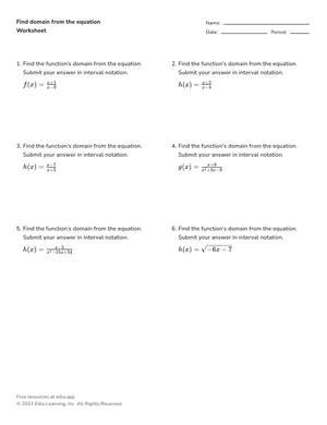 Find domain from the equation worksheet preview