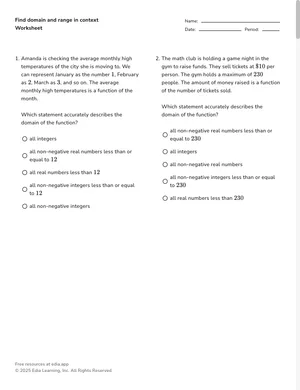 Find domain and range in context worksheet preview