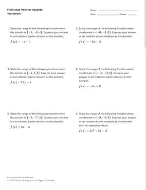 Find range from the equation worksheet preview