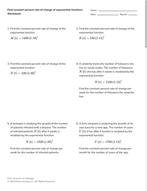 Find constant percent rate of change of exponential functions worksheet preview