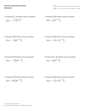 Evaluate exponential functions worksheet preview