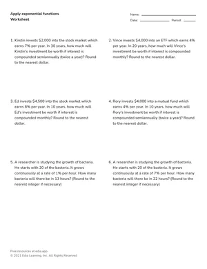 Apply exponential functions worksheet preview