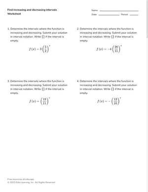 Find increasing and decreasing intervals of exponential functions worksheet preview
