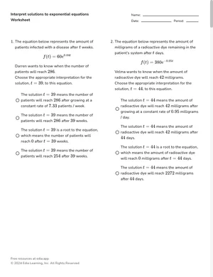 Interpret solutions to exponential equations worksheet preview