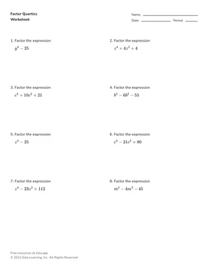 Factor quartics worksheet preview